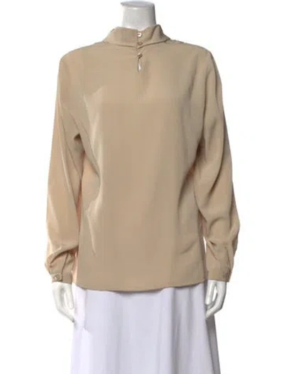 Pre-owned Aquascutum Mock Neck Long Sleeve Blouse In Neutrals