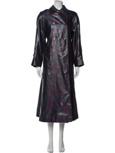 Pre-owned Aquascutum Paisley Print Trench Coat In Blue