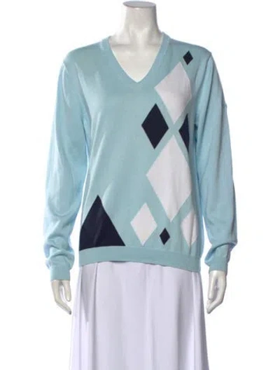 Pre-owned Aquascutum Patterned V-neck Sweater In Blue
