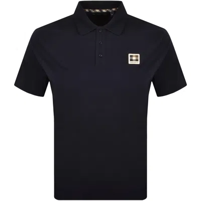 Aquascutum Pique Badge Polo T Shirt Navy In Black