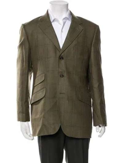 Pre-owned Aquascutum Plaid Print Blazer In Green