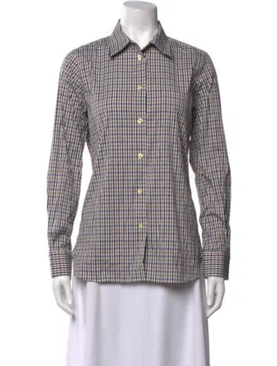 Pre-owned Aquascutum Plaid Print Long Sleeve Button-up Top In Multicolor