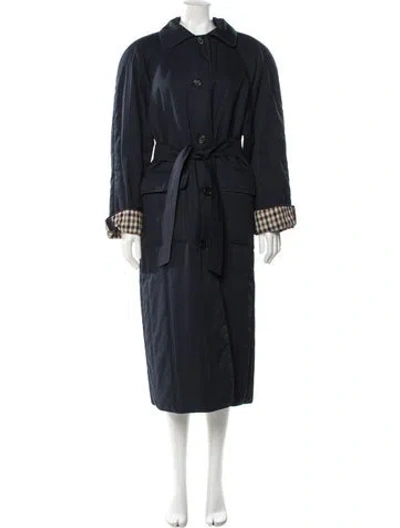 Pre-owned Aquascutum Plaid Print Trench Coat In Blue