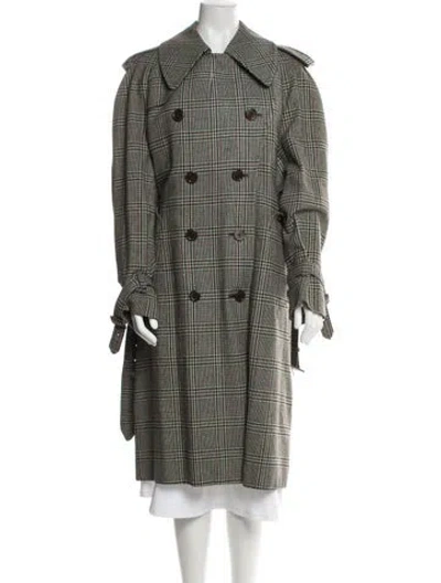 Pre-owned Aquascutum Plaid Print Trench Coat In Green