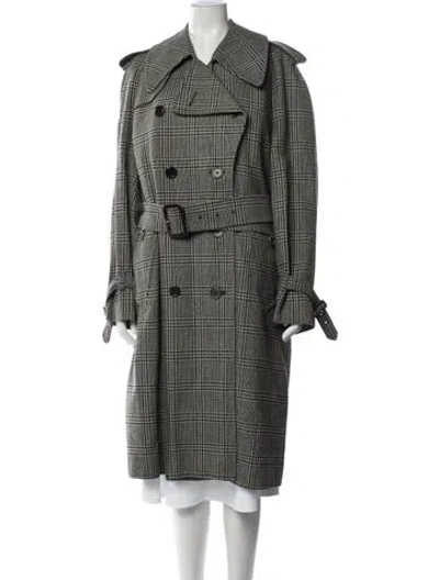 Pre-owned Aquascutum Plaid Print Trench Coat In Green