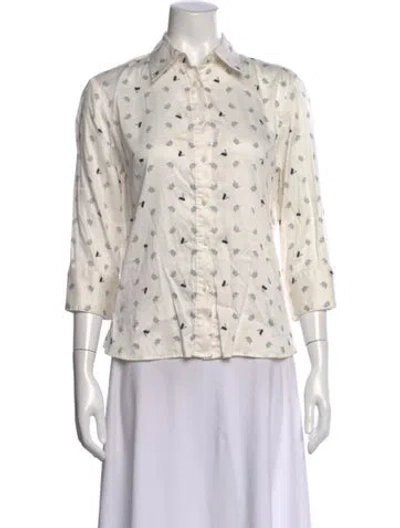 Pre-owned Aquascutum Printed Three-quarter Sleeve Button-up Top In Neutral