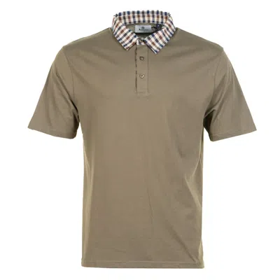 Aquascutum Short Sleeve Club Check Collar Polo Army Green