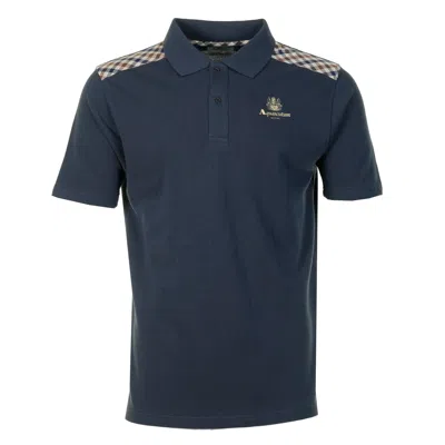 Aquascutum Short Sleeve Stripes Pique Polo Shirt Navy In Blue