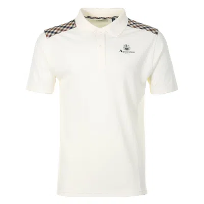 Aquascutum Short Sleeve Stripes Pique Polo Shirt Old White