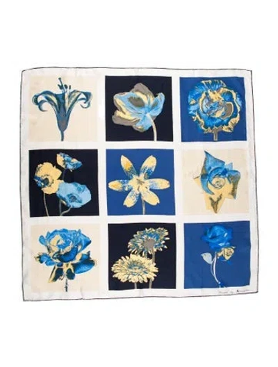 Pre-owned Aquascutum Silk Floral Print Scarf In Blue