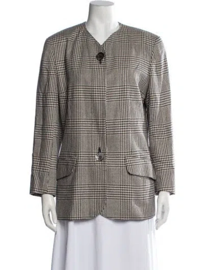 Pre-owned Aquascutum Silk Plaid Print Blazer In Neutrals