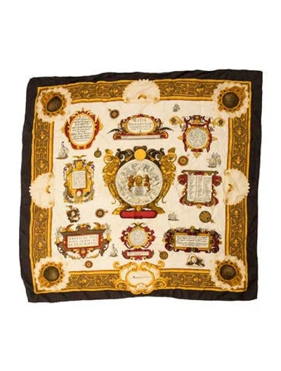 Pre-owned Aquascutum Silk Printed Scarf In Brown