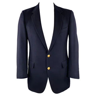 Pre-owned Aquascutum Size 42 Navy Wool Single Breasted Sport Coat In Blue