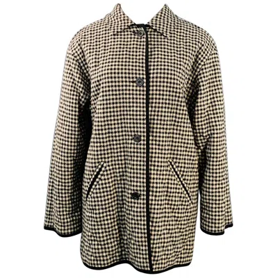 Pre-owned Aquascutum Size Xl Black Beige Wool Houndstooth Quilted Buttoned Jacket