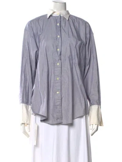 Pre-owned Aquascutum Striped Long Sleeve Button-up Top In Purple