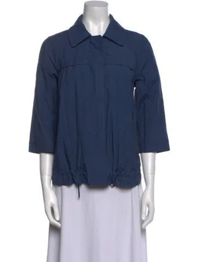 Pre-owned Aquascutum Three-quarter Sleeve Button-up Top In Blue