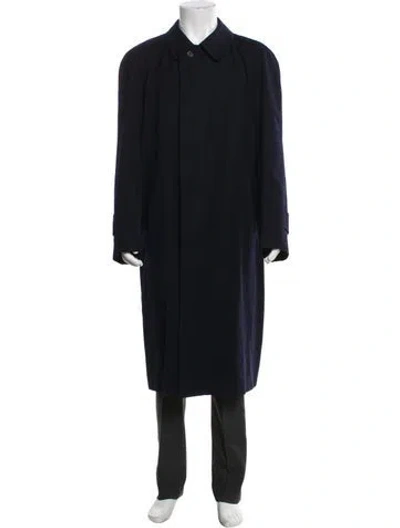 Pre-owned Aquascutum Virgin Wool Trench Coat In Blue