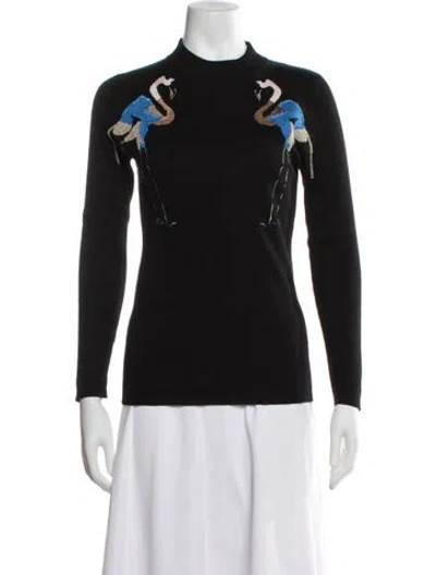 Pre-owned Aquascutum Wool Graphic Print Sweater In Black