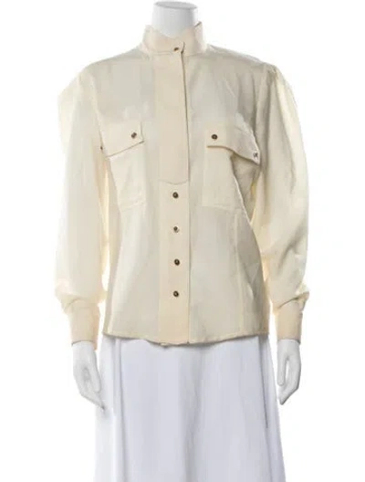 Pre-owned Aquascutum Wool Long Sleeve Button-up Top In Neutrals