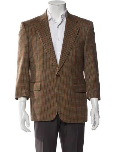 Pre-owned Aquascutum Wool Plaid Print Blazer In Neutral