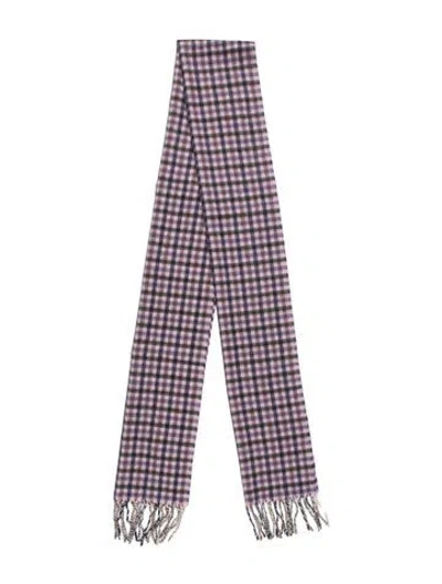 Pre-owned Aquascutum Wool Plaid Print Scarf W/ Tags In Purple