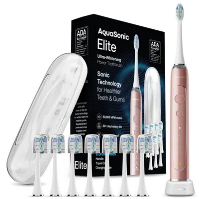 Aquasonic Elite Rechargeable Electric Toothbrush With 8 Brush Heads & Travel Case - Rose Gold