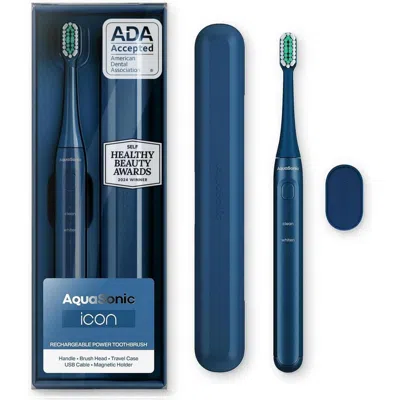 Aquasonic Icon Rechargeable Electric Toothbrush With Magnetic Holder & Travel Case - Navy In Blue