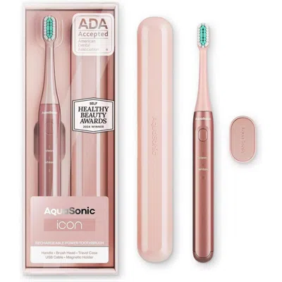 Aquasonic Icon Rechargeable Electric Toothbrush With Magnetic Holder & Travel Case - Pink