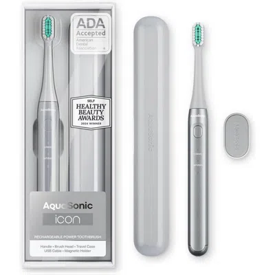 Aquasonic Icon Rechargeable Electric Toothbrush With Magnetic Holder & Travel Case - Silver