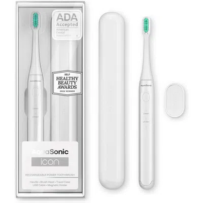 Aquasonic Icon Rechargeable Electric Toothbrush With Magnetic Holder & Travel Case - White