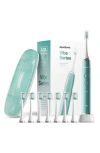 Aquasonic Vibe Series Charcoal Gray Ultrasonic Whitening Toothbrush With 8 Dupont Brush Heads & Trav In Mint Green