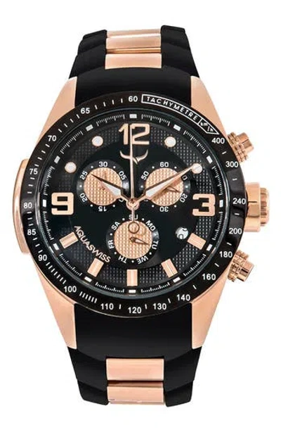 Aquaswiss Trax 6h Stainless Steel Watch, 43mm X 53mm In Black/rosegold