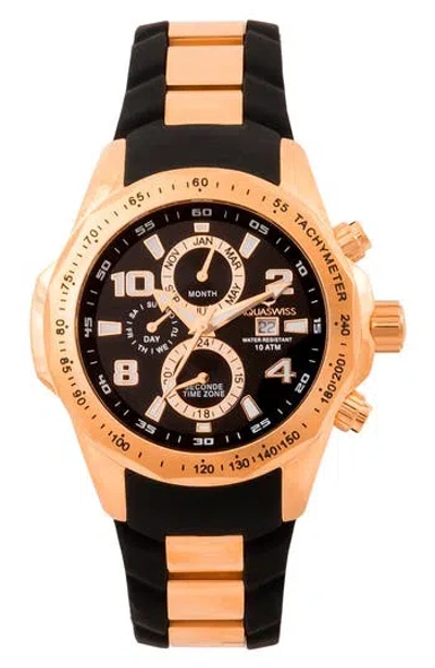 Aquaswiss Trax Ii Silicone Strap Watch, 43mm X 53mm In Black