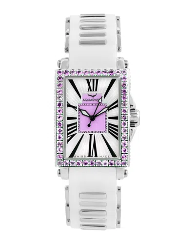 Aquaswiss Kelly Silicone Strap Watch, 44.5mm In White-purple