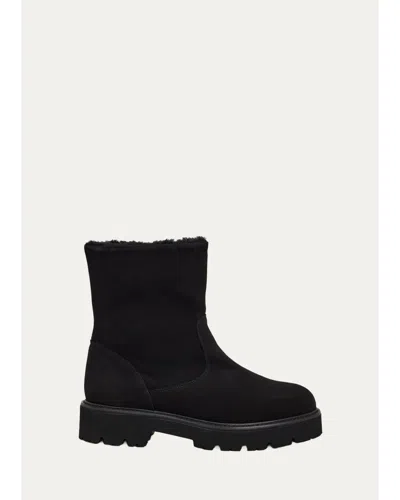 Aquatalia 40mm Eloise Shearling-lined Suede Ankle Boots In Black