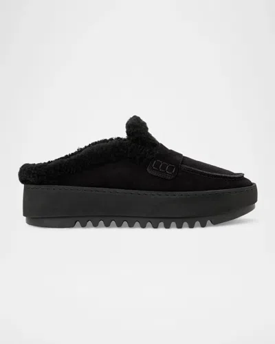 Aquatalia Amata Shearling-lined Waterproof Suede Mules In Black