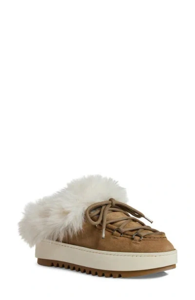 Aquatalia Anise Shearling-lined Waterproof Suede Mules In Brown
