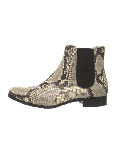Pre-owned Aquatalia Embossed Leather Animal Print Chelsea Boots In White