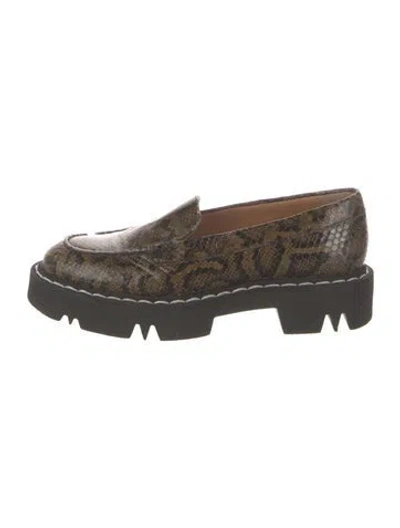 Pre-owned Aquatalia Embossed Leather Animal Print Loafers In Green