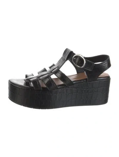 Pre-owned Aquatalia Embossed Leather Animal Print Sandals In Black