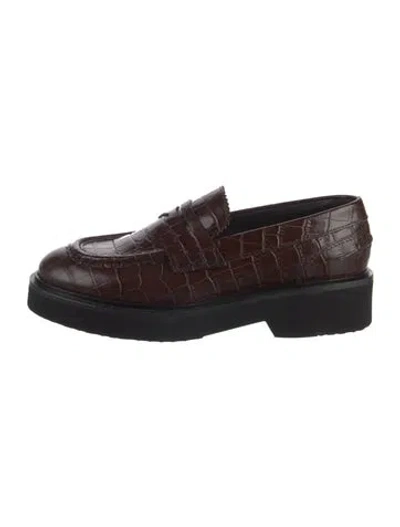 Pre-owned Aquatalia Embossed Leather Loafers In Brown