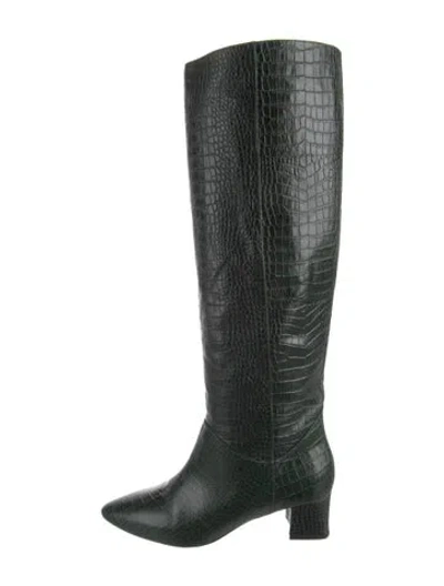 Pre-owned Aquatalia Embossed Leather Riding Boots In Green