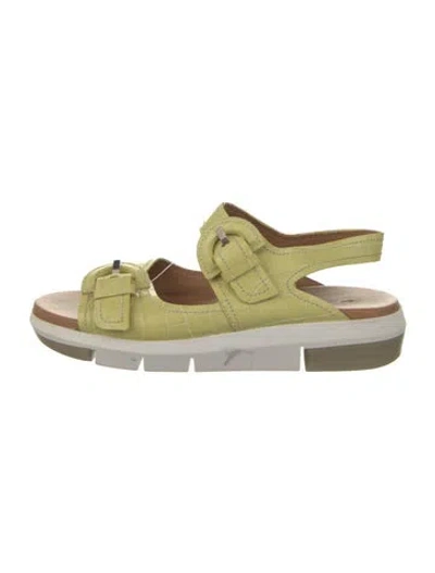 Pre-owned Aquatalia Embossed Leather Slingback Sandals In Yellow