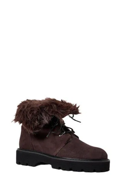 Aquatalia Eva Faux Shearling Cuff Weatherproof Hiker Boot In Brown