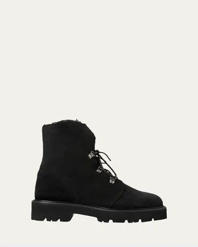 Aquatalia Eva Faux Shearling-lined Suede Hiker Booties In Black