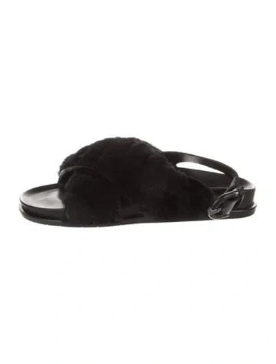 Pre-owned Aquatalia Faux Fur Slingback Sandals In Black