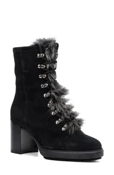 Aquatalia Irvina Hiker Boot With Genuine Shearling Trim In Black