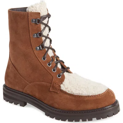 Aquatalia Isaac Genuine Shearling Moc Toe Boot In Walnut Suede/natural