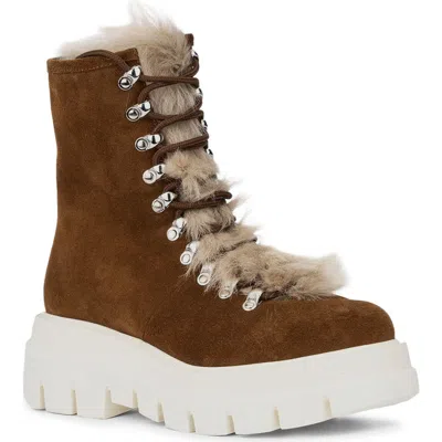 Aquatalia Ivanya Suede & Genuine Shearling Lug Boot In Brown