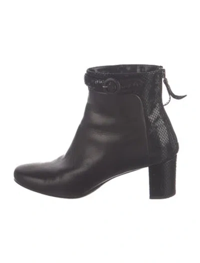 Pre-owned Aquatalia Leather Animal Print Boots In Black